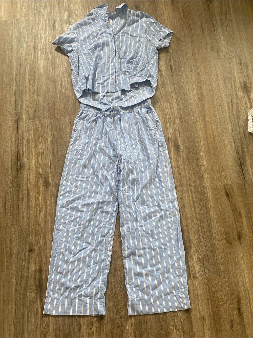 Auden Light Blue & White Striped Wide-Leg Pants